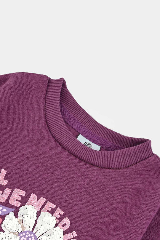 Girls Fleece Sweatshirt Need Love-PURPLE