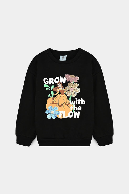 Girls Fleece Sweatshirt Grow With Flow-BLACK