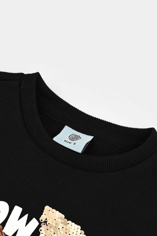 Girls Fleece Sweatshirt Grow With Flow-BLACK