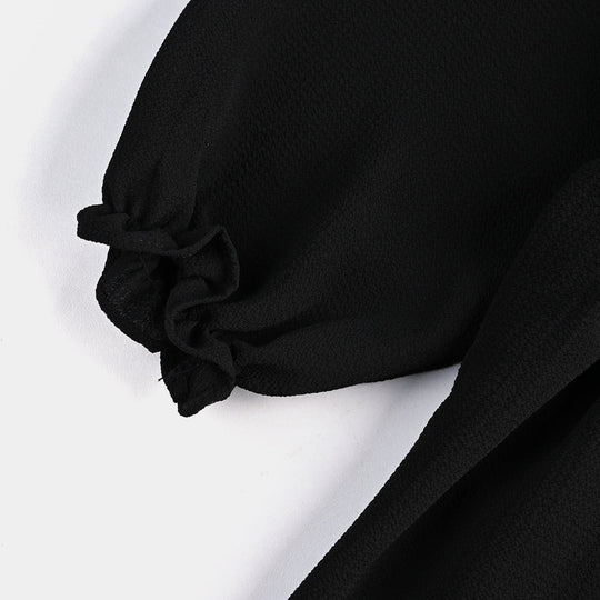 Girls Poly Mesh Casual Frock Monochrome-BLACK