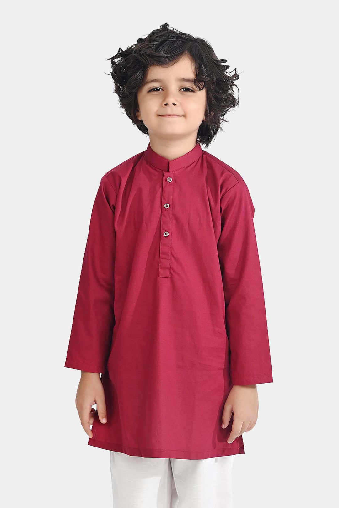 Boys Cotton Poplin Basic Kurta (Beet Red)-Red