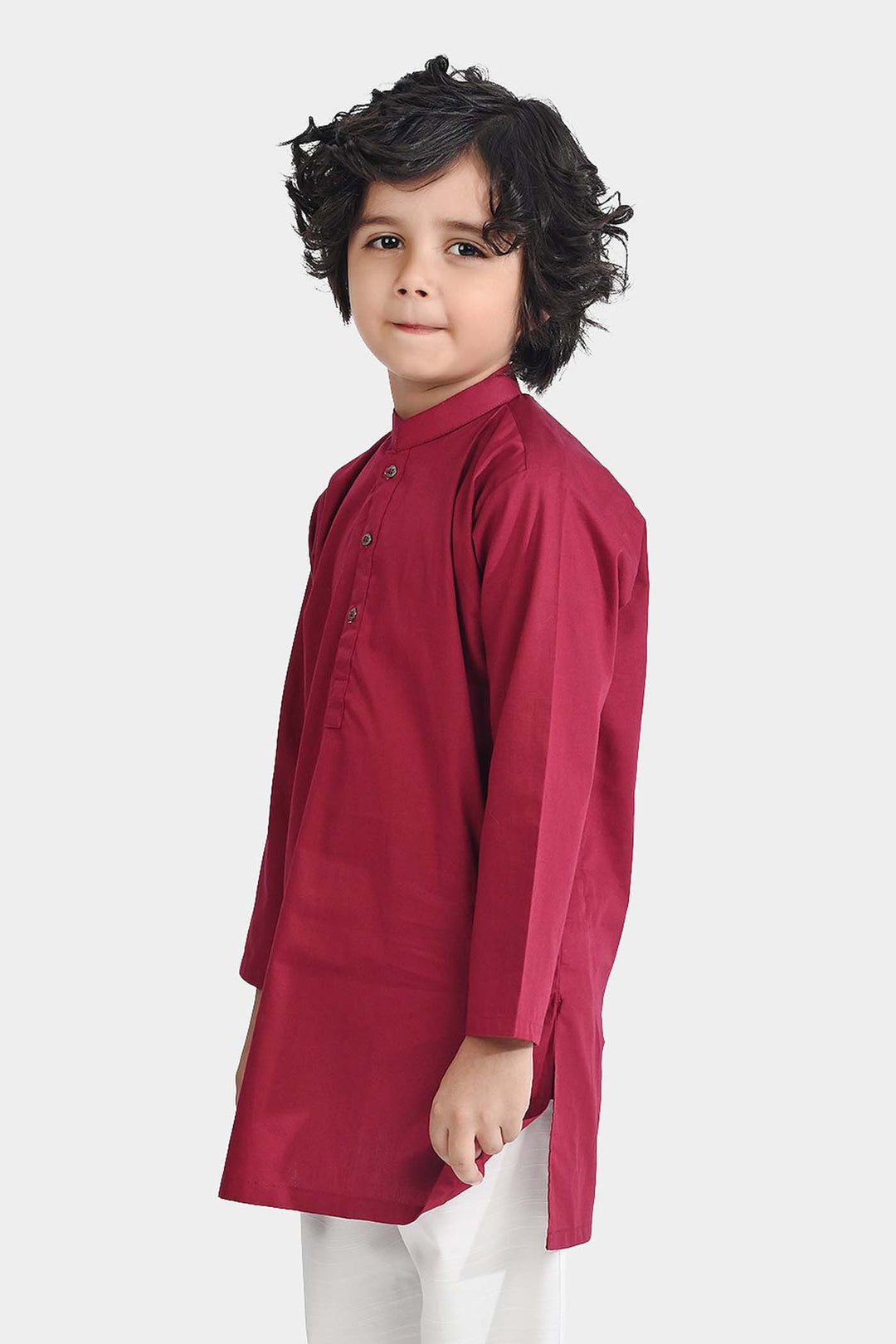 Boys Cotton Poplin Basic Kurta (Beet Red)-Red