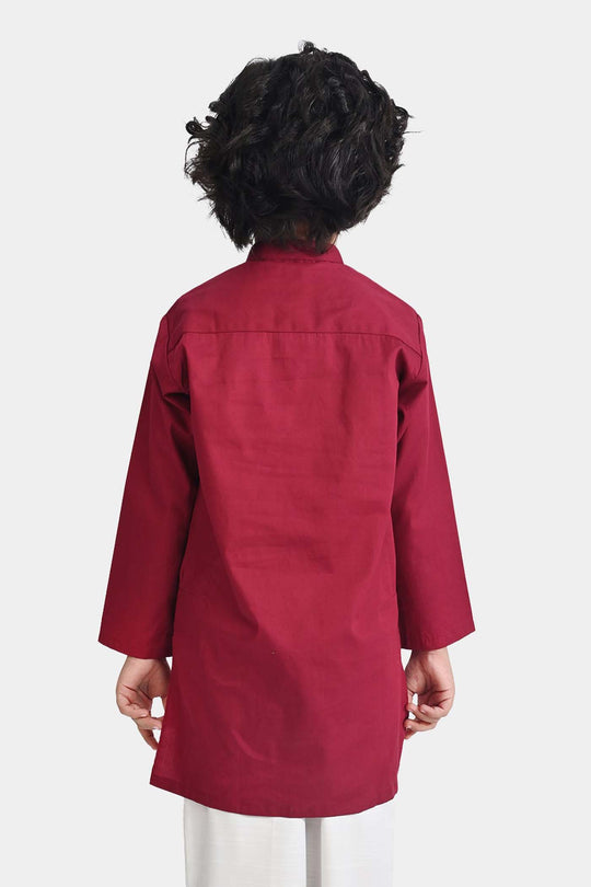 Boys Cotton Poplin Basic Kurta (Beet Red)-Red