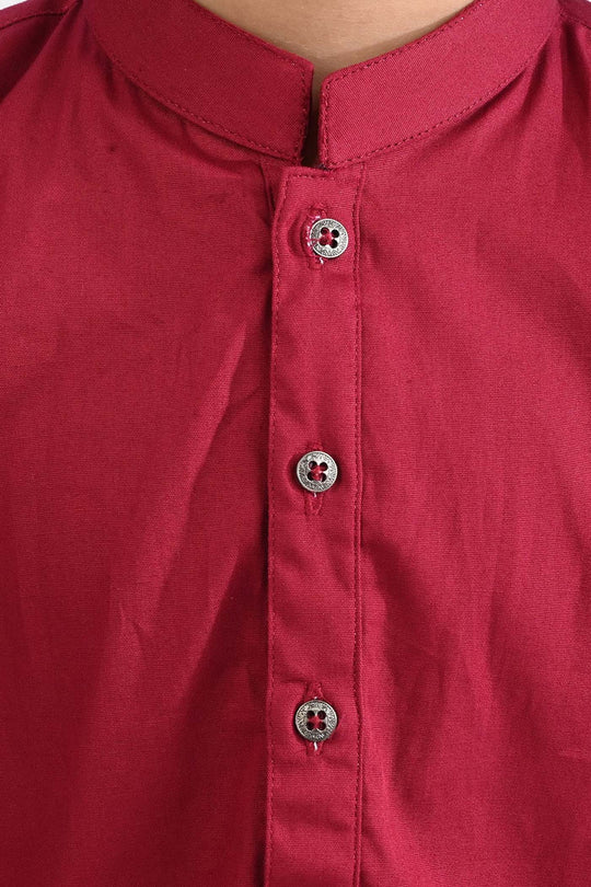 Boys Cotton Poplin Basic Kurta (Beet Red)-Red