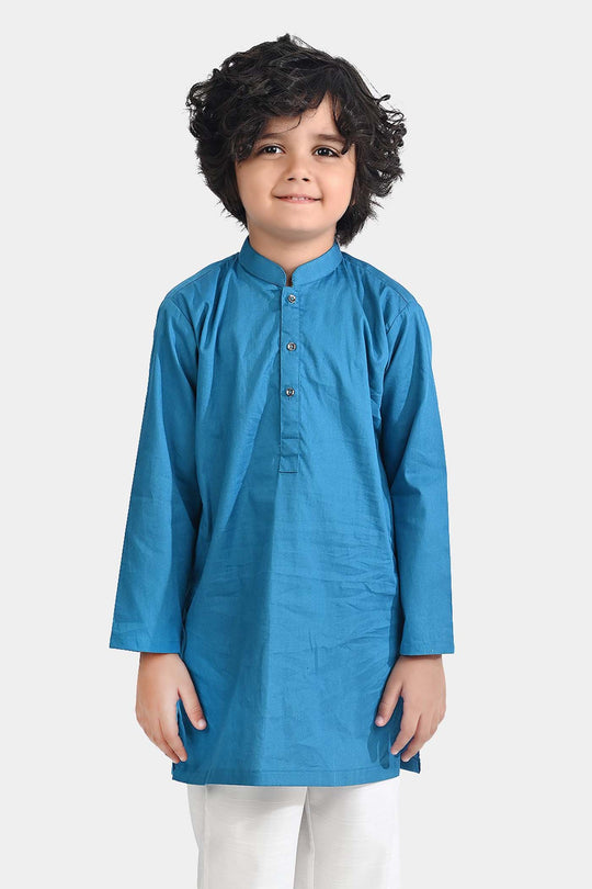Boys Cotton Poplin Basic Kurta-Sea Port