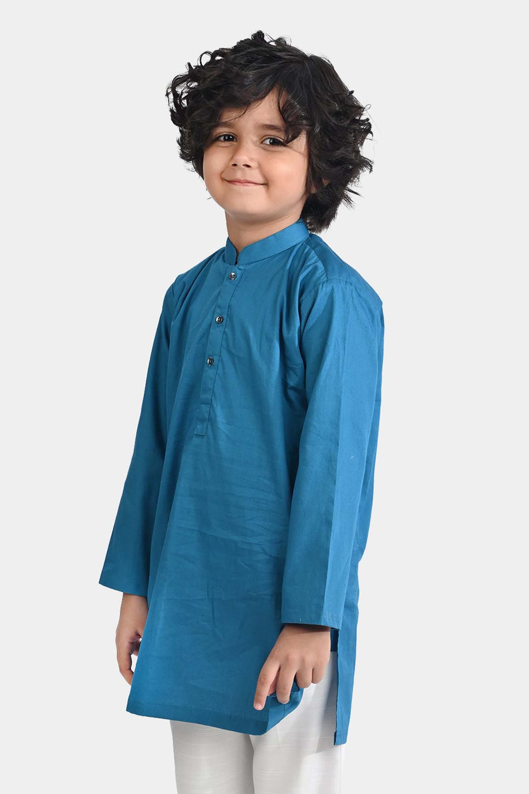 Boys Cotton Poplin Basic Kurta-Sea Port