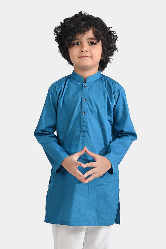 Boys Cotton Poplin Basic Kurta-Sea Port