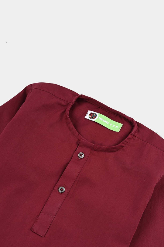 Infant Boys Cotton Poplin Basic Kurta-Red
