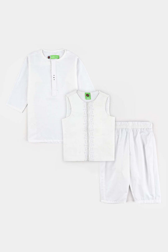 Infant Boys Poly Viscose 3 Piece Suit-White