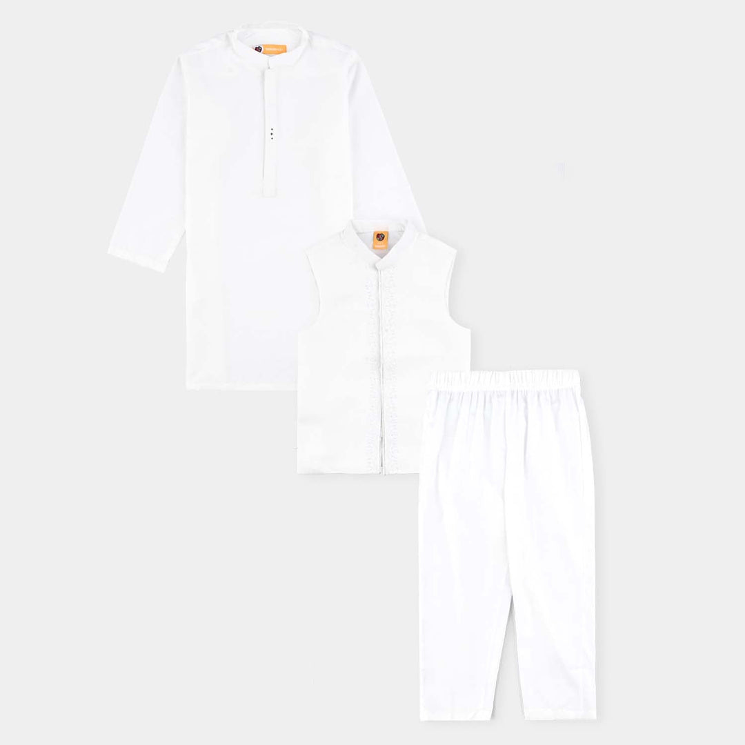 Boys Poly Viscose 3 Piece Suit-White