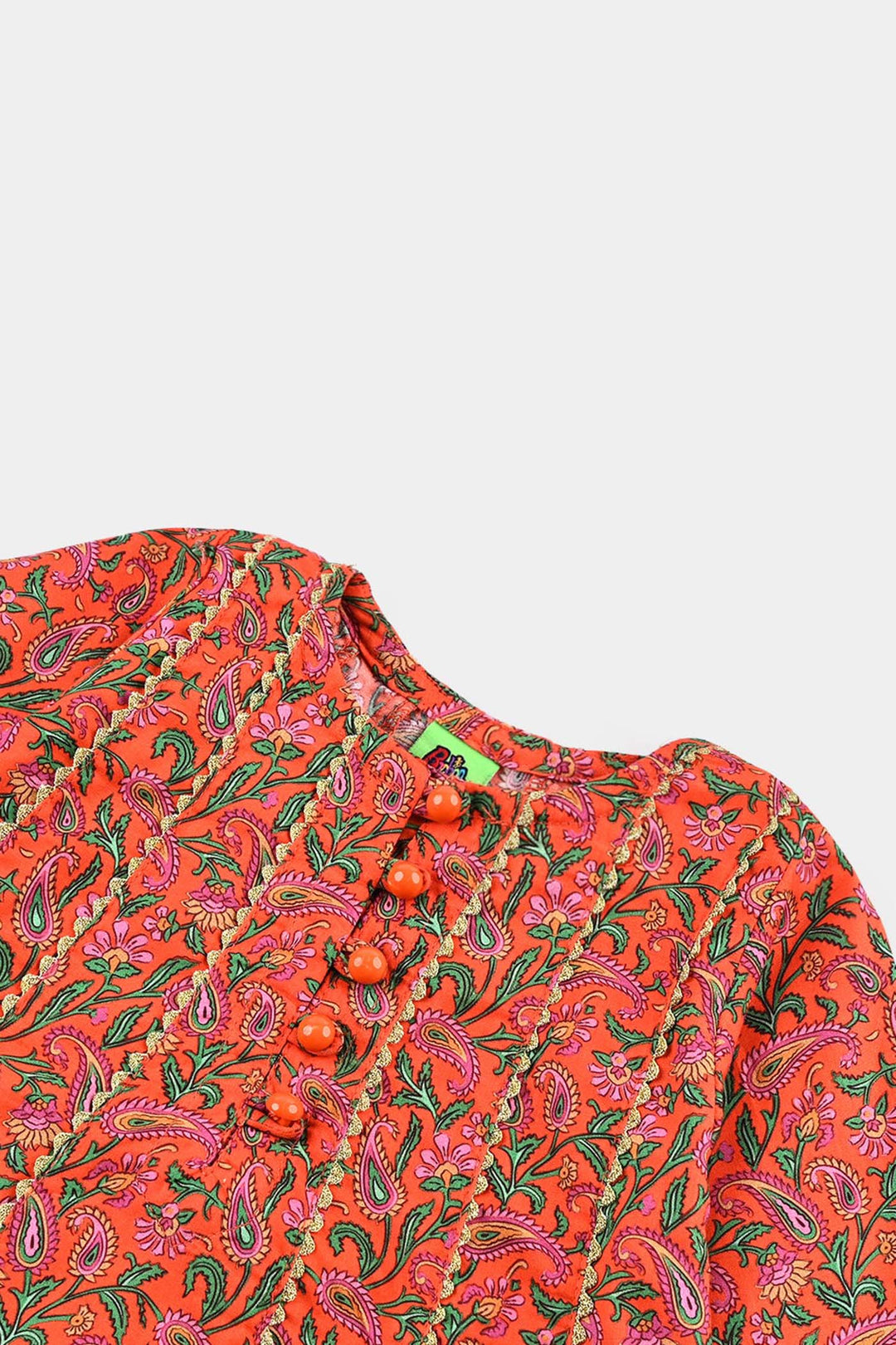 Infant Girls Cotton Poplin Printed Kurti Paisley-ORANGE