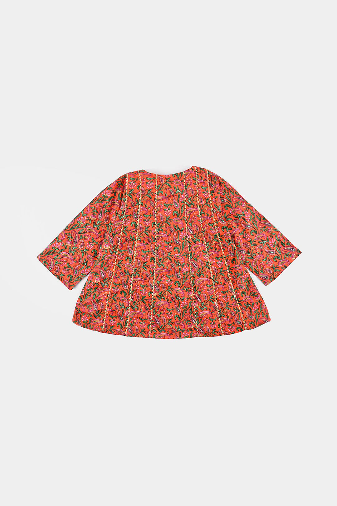 Infant Girls Cotton Poplin Printed Kurti Paisley-ORANGE