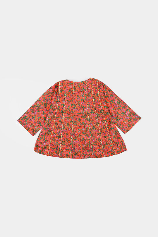 Infant Girls Cotton Poplin Printed Kurti Paisley-ORANGE