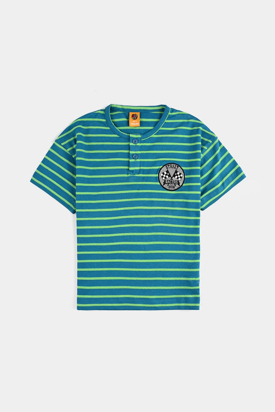 Boys Jacquard Striped T-Shirt (Street Racer) - Green