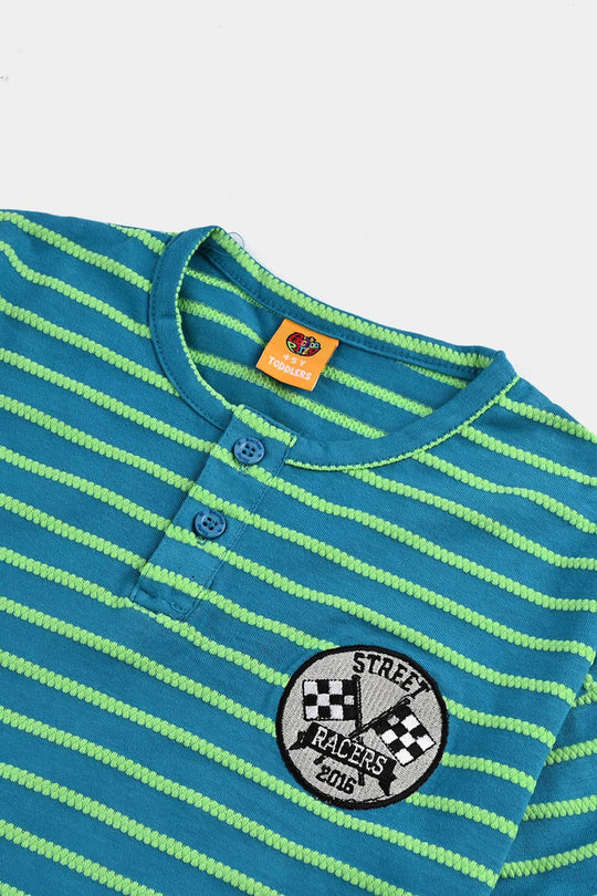 Boys Jacquard Striped T-Shirt (Street Racer) - Green