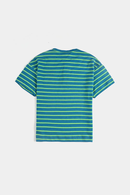 Boys Jacquard Striped T-Shirt (Street Racer) - Green