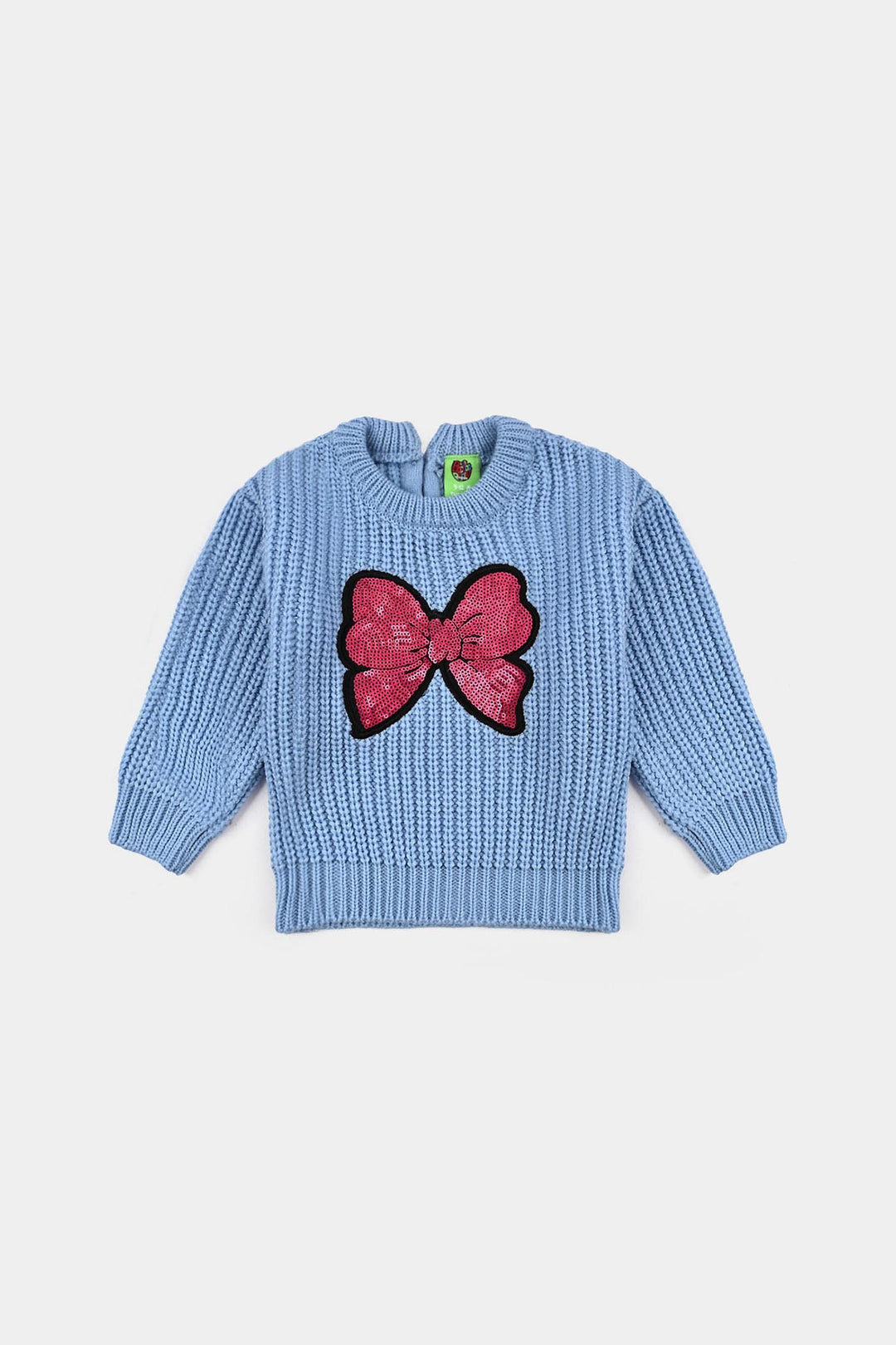 Infant Girls Acrylic Sweater-Sequence BOW-L.Blue