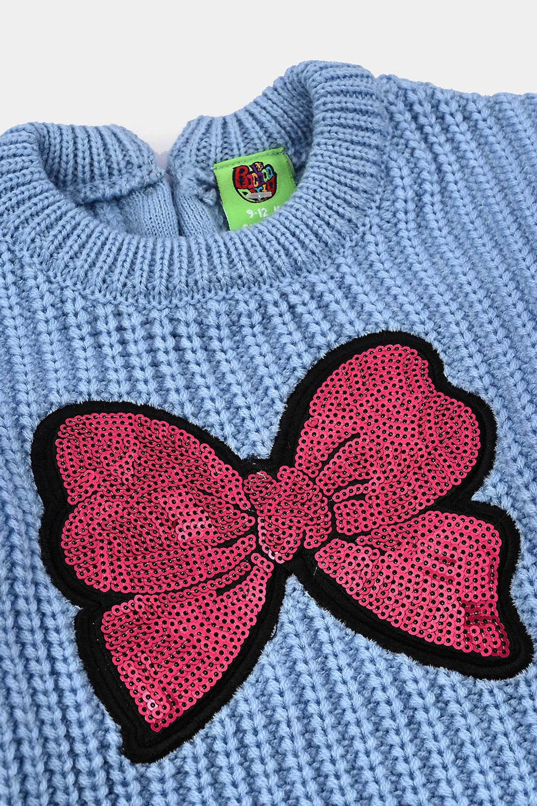 Infant Girls Acrylic Sweater-Sequence BOW-L.Blue