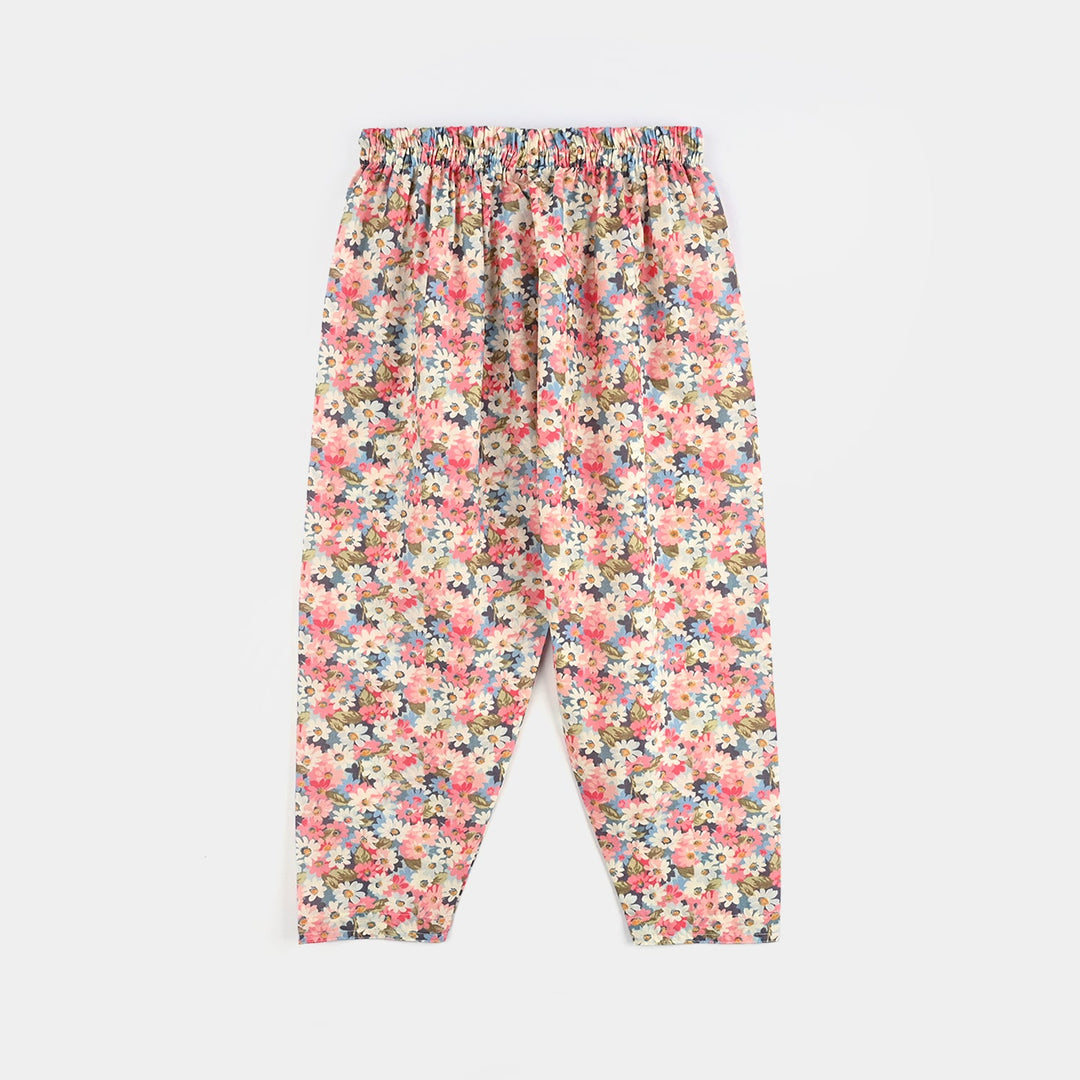 Girls Cotton Poplin Printed & EMB 2Pcs Peach-Multi