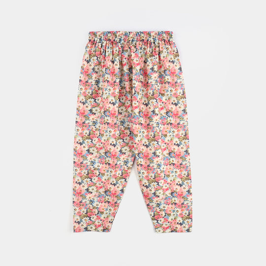 Girls Cotton Poplin Printed & EMB 2Pcs Peach-Multi