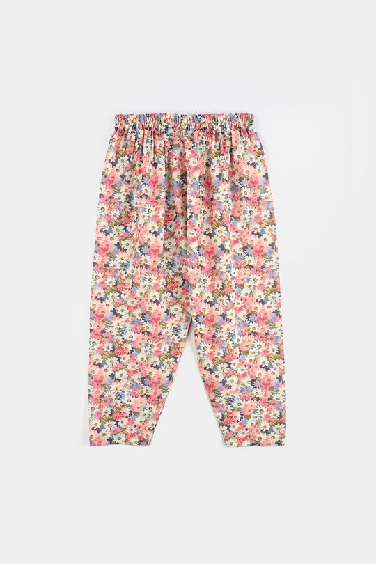 Infant Girls Cotton Poplin Printed & Emb 2Pcs Peach-Multi