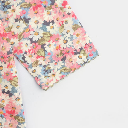 Girls Cotton Poplin Printed & EMB 2Pcs Peach-Multi