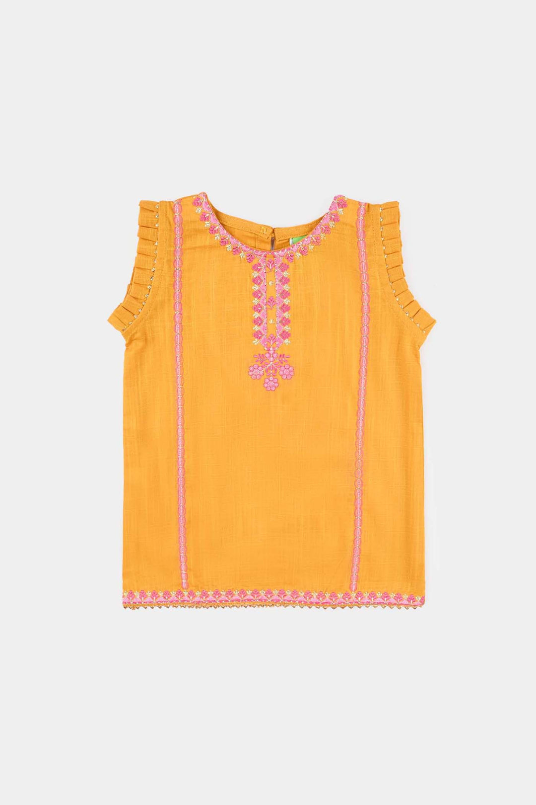 Infant Girls Cotton Slub Emb 2Pcs Laila-Mustard