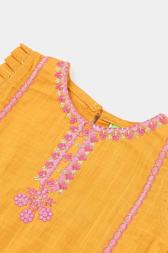 Infant Girls Cotton Slub Emb 2Pcs Laila-Mustard