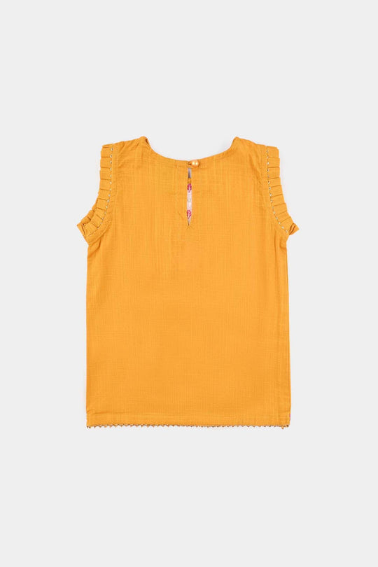 Infant Girls Cotton Slub Emb 2Pcs Laila-Mustard