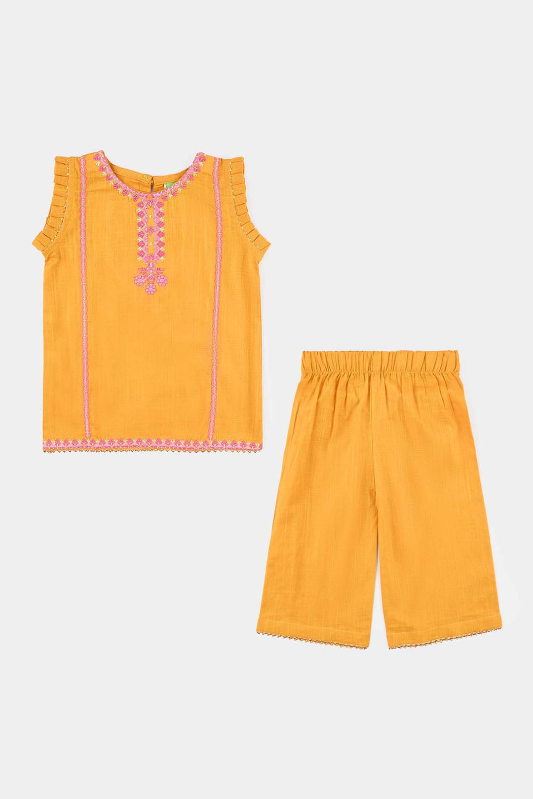 Infant Girls Cotton Slub Emb 2Pcs Laila-Mustard