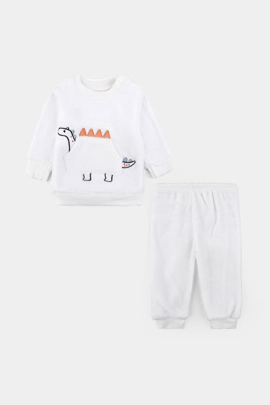 Infant Boys Faux fur Suit-White