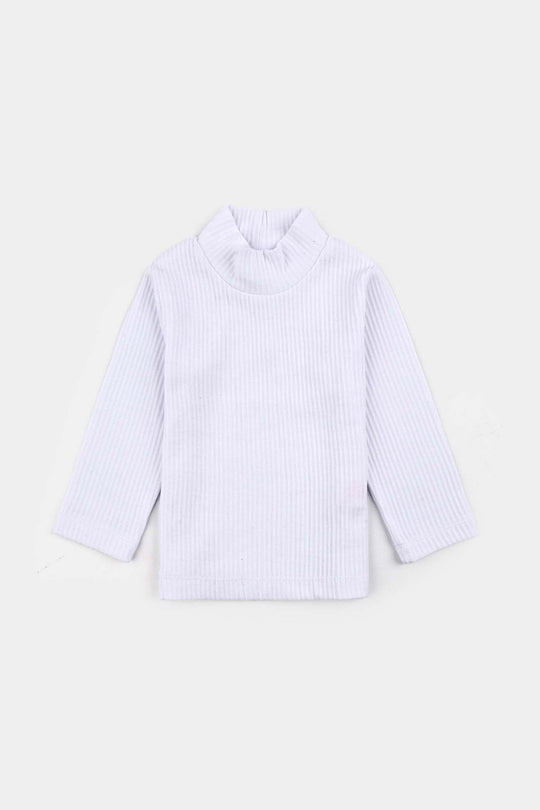 Boys Rib Turtle Neck T-Shirt - WHITE
