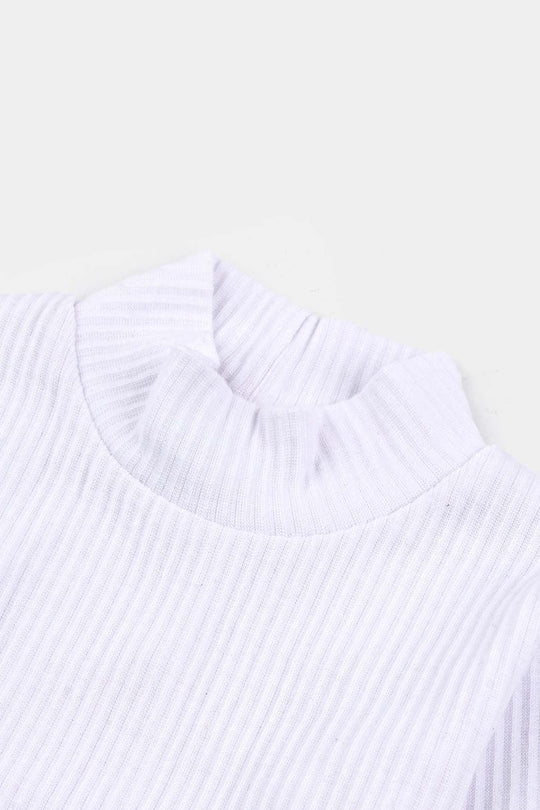 Boys Rib Turtle Neck T-Shirt - WHITE