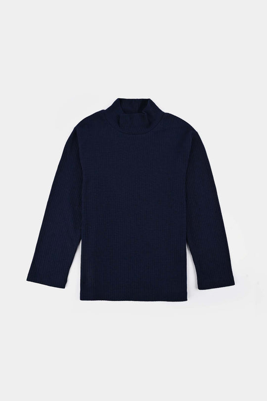 Boys Rib Turtle Neck T-Shirt - NAVY