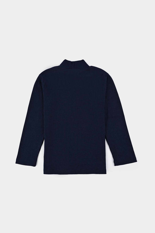 Boys Rib Turtle Neck T-Shirt - NAVY