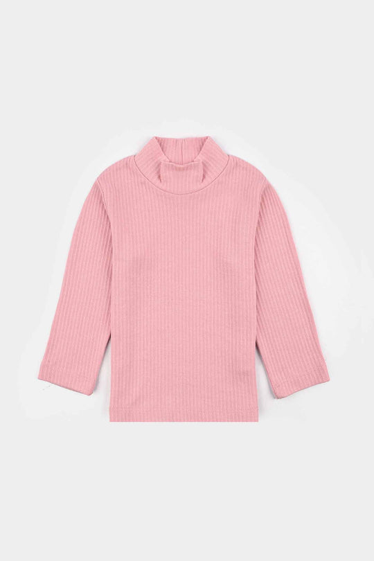 Girls Rib Turtle Neck T-Shirt - Candy.Pink