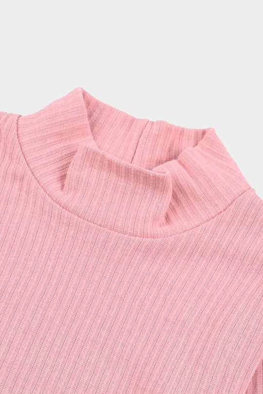 Girls Rib Turtle Neck T-Shirt - Candy.Pink