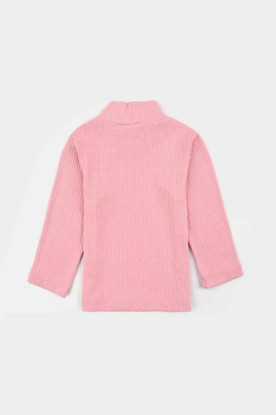 Girls Rib Turtle Neck T-Shirt - Candy.Pink