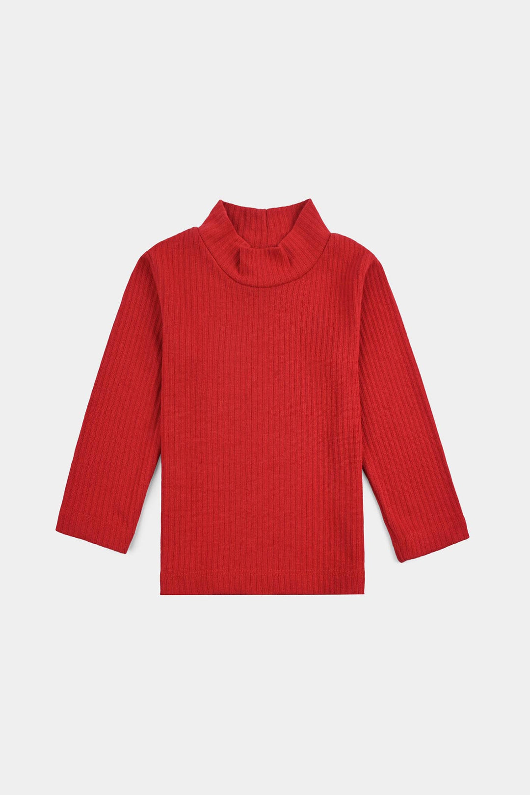 Girls Rib Turtle Neck T-Shirt - C.Red