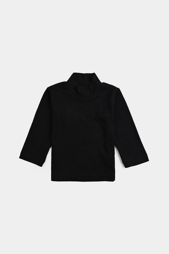 Infant Unisex Rib Turtle Neck T-Shirt - BLACK