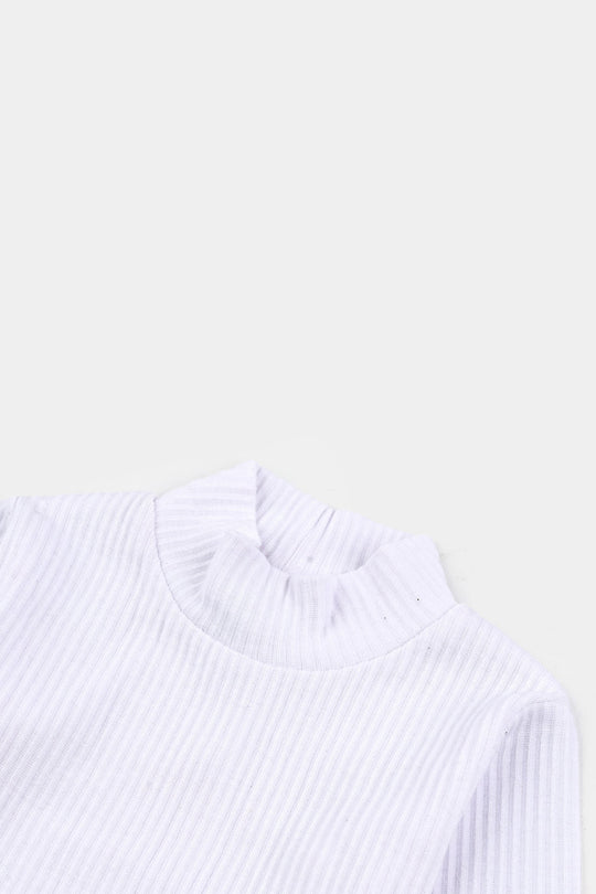 Infant Unisex Rib Turtle Neck T-Shirt - WHITE