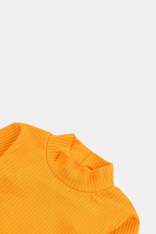 Infant Unisex Rib Turtle Neck T-Shirt - Sun Flower