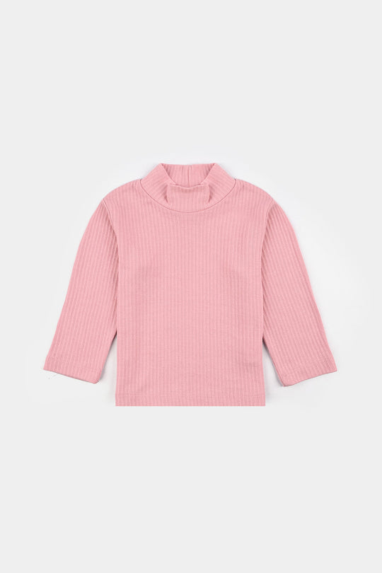 Infant Unisex Rib Turtle Neck T-Shirt - Candy.Pink
