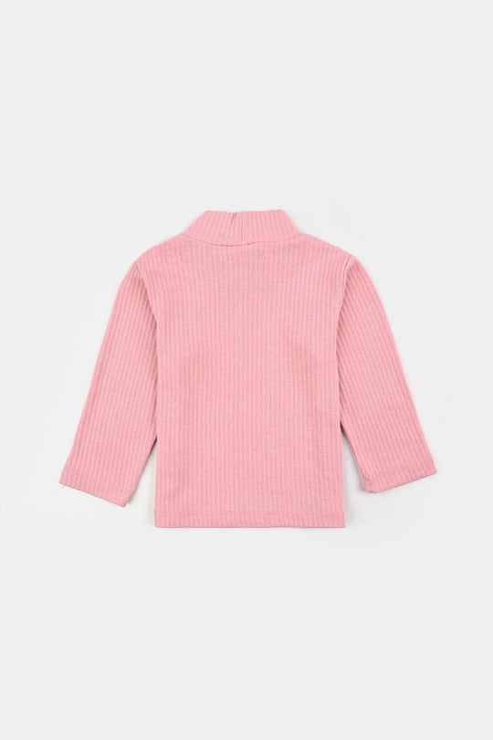 Infant Unisex Rib Turtle Neck T-Shirt - Candy.Pink