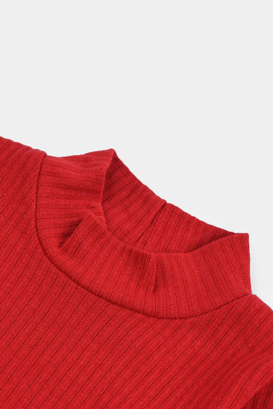 Infant Unisex Rib Turtle Neck T-Shirt - Red