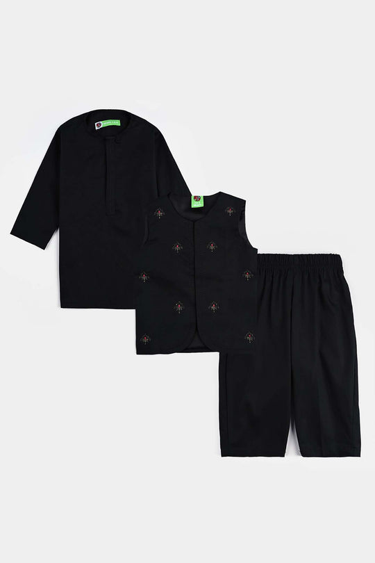 Infant Boys Cotton Poplin 3 Piece Suit-BLACK