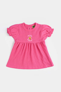 Infant Girls Poly Crinkle Frock BE CUTE-Hot Pink