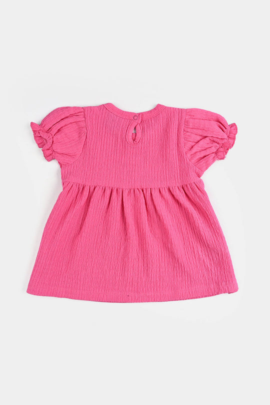 Infant Girls Poly Crinkle Frock BE CUTE-Hot Pink