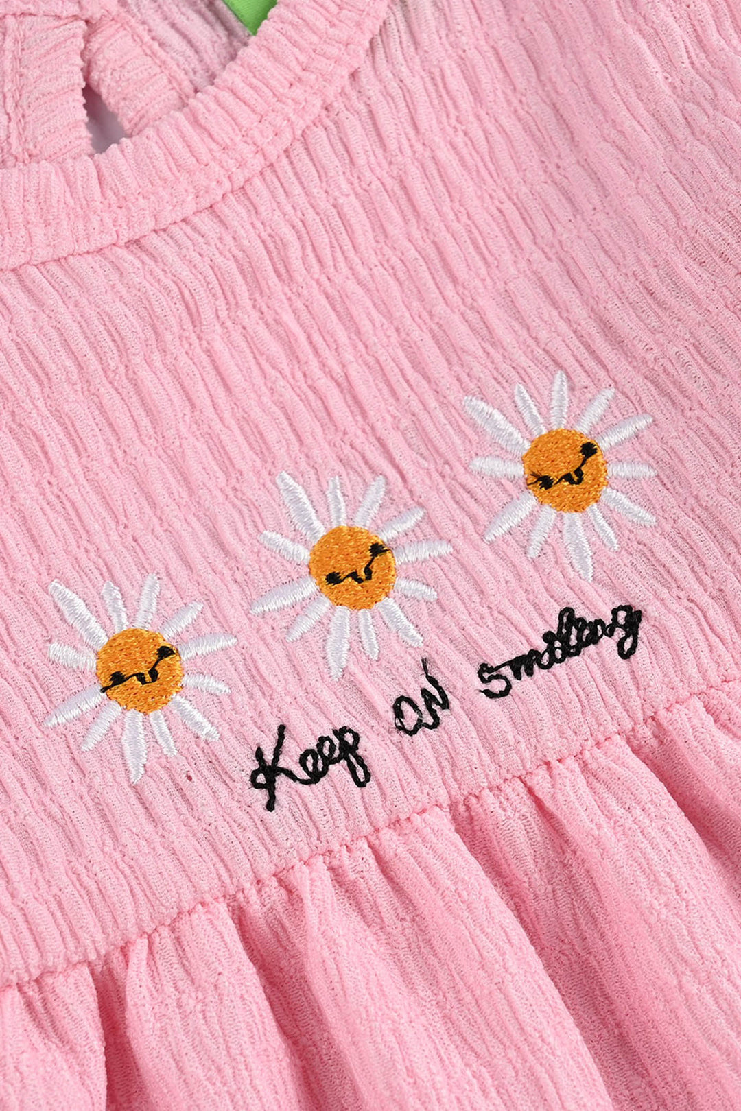 Infant Girls Poly Crinkle Frocks Flowers-Pink