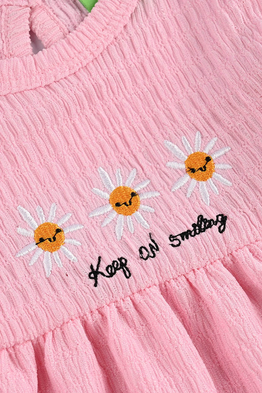 Infant Girls Poly Crinkle Frocks Flowers-Pink